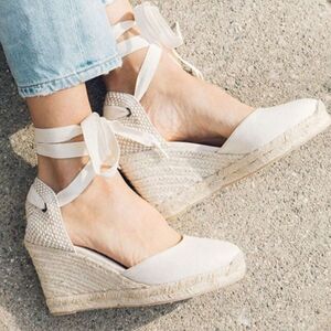 Soludos Tall Wedge Ivory Size 9.5 The Marseille Jute Linen Espadrilles Coquette